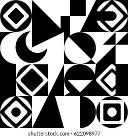 Geometric black and white pattern. Chaotic pattern of geometric shapes. Decorative ornament 