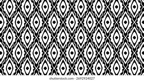 Patrón geométrico en blanco y negro con Formas de diamante y ovaladas, textura elegante clásica para el diseño moderno.