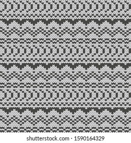 Geometric black and white pattern. Imitation knitting, embroidery. Seamless background. Jacquard.