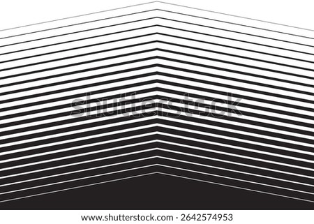 Geometric black and white pattern. Optical illusion background with stacked V-shaped lines forming a gradient from top to bottom. Minimalistic abstract vector illustration.