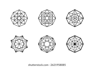 Geometric black and white patterned shapes set isolated on a clean white background