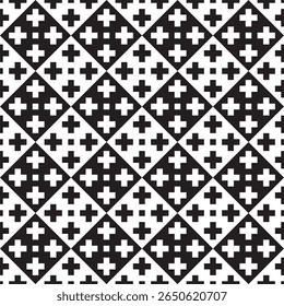 Geometric Black and White Plus Sign Seamless Pattern Background Texture