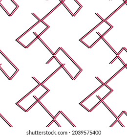 Geometric black, white and red seamless pattern with rectangles. Abstract vector decor. Artistic illustration for fabric design, wallpaper, decorative paper, web design, templates, collages.
