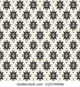 Geometric black and white seamless pattern with boho, tribal, ethnic motifs. Native american, aztec print fabric.