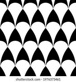 Geometric black and white seamless pattern with waves. Abstract vector triangle curves. Monochrome artistic illustration for fabric design, wallpaper, decorative paper, web design, background.