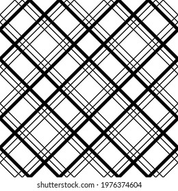 Geometric black and white seamless pattern with rhombs. Abstract vector diamond net. Monochrome artistic illustration for fabric design, wallpaper, decorative paper, web design, templates, collages.