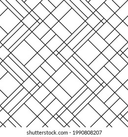 Geometric black and white seamless pattern with rhombs. Abstract vector diamond net. Monochrome artistic illustration for fabric design, wallpaper, decorative paper, web design, background.