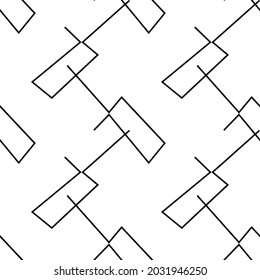 Geometric black and white seamless pattern with rectangles. Abstract vector decor. Artistic illustration for fabric design, wallpaper, decorative paper, web design, templates, collages.
