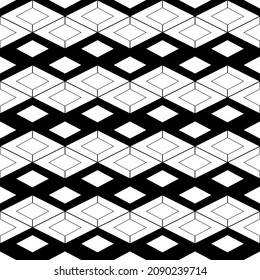 Geometric black and white seamless pattern with triangles and rhombs. Abstract vector grid. Monochrome artistic illustration for fabric design, wallpaper, web design, templates, collages.