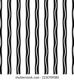 Geometric black and white seamless pattern with waves. Abstract sharp vector thorns. Monochrome artistic illustration for fabric design, wallpaper, decorative paper, web design, background