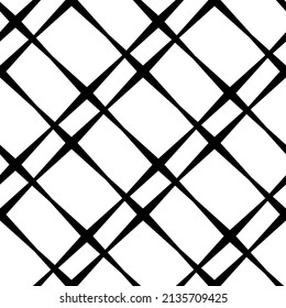 Patrón geométrico sin soldadura en blanco y negro con hombros. Redes de diamantes vectoriales abstractas. Ilustración artística monocromática para el diseño de tejidos, papel tapiz, papel decorativo, diseño web, plantillas, collages