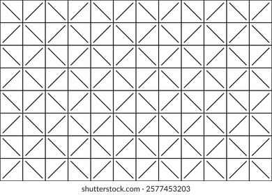 Geometric black, white seamless pattern with ornament in form of thin horizontal, vertical intersecting straight lines and diagonally at an angle of 45 degrees. Vector illustration for background.