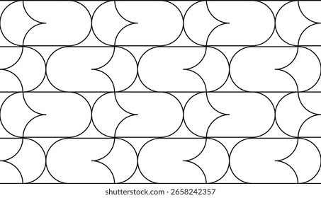 Geometric black and white seamless pattern with shapes and contours
