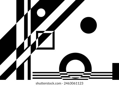 Obra de arte geométrica simple en blanco y negro. Ilustración de arte Abstractas. Fondo mínimo blanco y negro. 