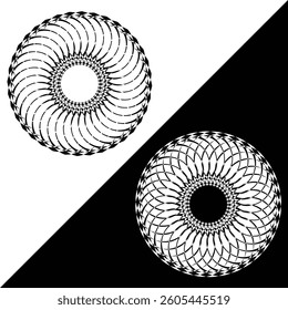 Geometric Black and White Spiral Pattern with Radial Design
