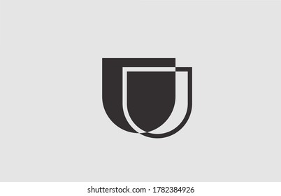 geometric black white U alphabet letter logo icon for business. Simple line design for company