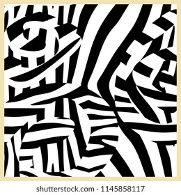 Geometric black and white unique abstract pattern square for hijab, scarf, cushion, pillow textile print