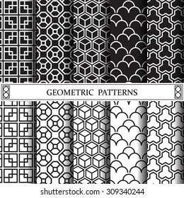 geometric black and white vector pattern, pattern fills, web page background, surface textures