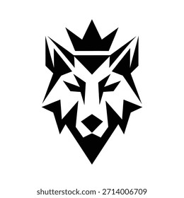 Cabeza de lobo negro geométrico con el logotipo de la corona