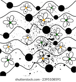 geometric black zigzag line round color flowers drawing graphic pattern background texture abstract art design