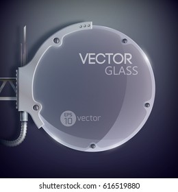Geometric blank concept with electric glass transparent circle lamp on dark background isolated vector illustration