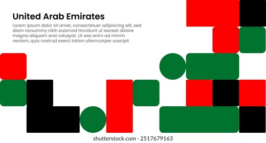 Geometric Block Design in Vibrant United Arab Emirates National Colors – Green, Red, and Black Abstract Pattern for Commercial Use