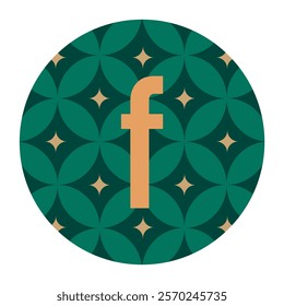 Geometric Blossoms: This bold design showcases a lowercase ‘f’ at the center of a circular pattern of green petal-like shapes accented with gold starbursts