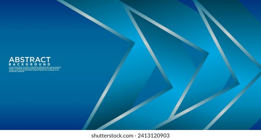 Geometric blue abstract background with arrow metal lines, overlapping layers on dark space with light effect decoration. Modern graphic design template element for poster, flyer, brochure or banner