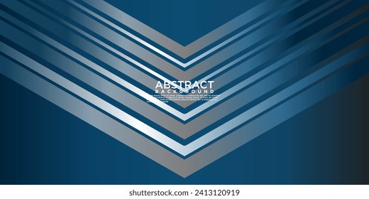 Geometric blue abstract background with arrow metal lines, overlapping layers on dark space with light effect decoration. Modern graphic design template element for poster, flyer, brochure or banner