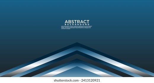 Geometric blue abstract background with arrow metal lines, overlapping layers on dark space with light effect decoration. Modern graphic design template element for poster, flyer, brochure or banner