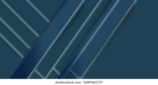 Geometric blue abstract background with arrow metal lines, overlapping layers on dark space with light effect decoration. Modern graphic design template element for poster, flyer, brochure or banner