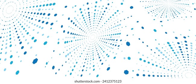 Marco de fondo abstracto geométrico azul. Textura vectorial de hexágonos caóticos, partículas, fragmentos. Un grupo de celdas, una red de información. Afiche para empresas, tecnología, medicina, presentación