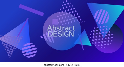 Geometric blue abstract background with trendy isometric shapes. Minimal universal banner templates in memphis style. Dynamic composition. Vector illustration.