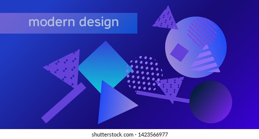 Geometric blue abstract background with trendy isometric shapes. Minimal universal banner templates in memphis style. Minimalistic blue background design with dynamic shapes. Vector illustration.