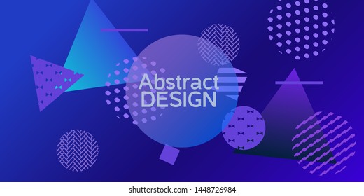 Geometric blue abstract background with trendy isometric shapes. Minimal universal banner templates in memphis style. Dynamic composition. Vector illustration.