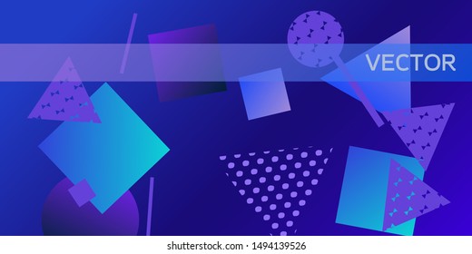 Geometric blue abstract background with trendy isometric shapes. Minimal universal banner templates in memphis style. Minimalistic blue background design with dynamic shapes. Vector illustration.