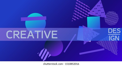 Geometric blue abstract background with trendy isometric shapes. Minimal universal banner templates in memphis style. 