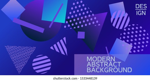 Geometric blue abstract background with trendy isometric shapes. Minimal universal banner templates in memphis style. Minimalistic blue background design with dynamic shapes. Vector illustration.