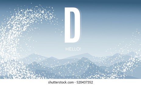 Geometric Blue abstract winter background with snow, mountains and text. Vector design illustration