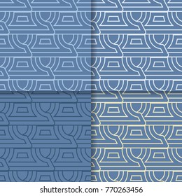 Geometric blue background. Abstract seamless wallpaper. Colored set for textile and wallpapers