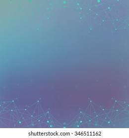 Geometric blue background molecule and communication. Connected lines with dots. Vector illustration.