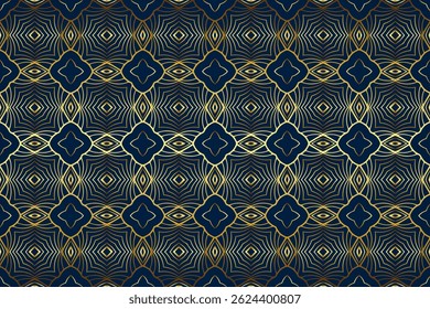 Arrière-plan géométrique bleu, création de couverture tribale, bannière. Motif ethnique doré vintage 3D, texture dorée. Ornements, arabesques, mandala. Motifs de l'Orient, Asie, Inde, Mexique, Aztèque, Pérou.