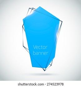 Geometric blue banner inside poligonal mesh on white background. Abstract form with connected lines.