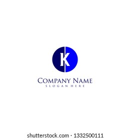 geometric blue circle K logo letter design concept