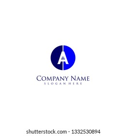 geometric blue circle A logo letter design concept