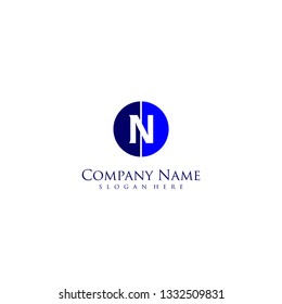 geometric blue circle N logo letter design concept