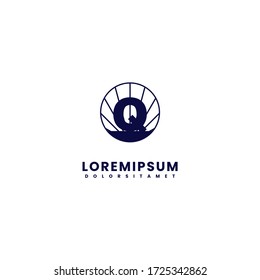 geometric blue circle Q logo letter simple design concept