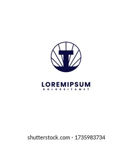 geometric blue circle T logo letter simple design concept
