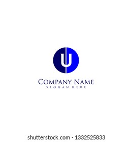 geometric blue circle U logo letter design concept