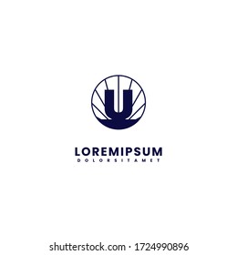 geometric blue circle U logo letter simple design concept